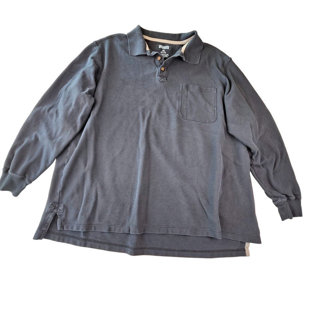 Duluth Trading Co Mens 2XL Charcoal Long Sleeve Polo Shirt Cotton Pique 3237-26